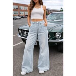 Rewash Super High Rise Light Wash Pleated Pocket Front Flare Leg Sz 11/30 y2k